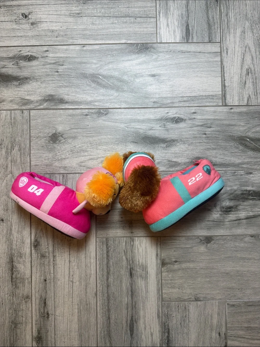 Paw Patrol Plush Skye and Liberty Slippers with Pink and Teal Details Size 9/10